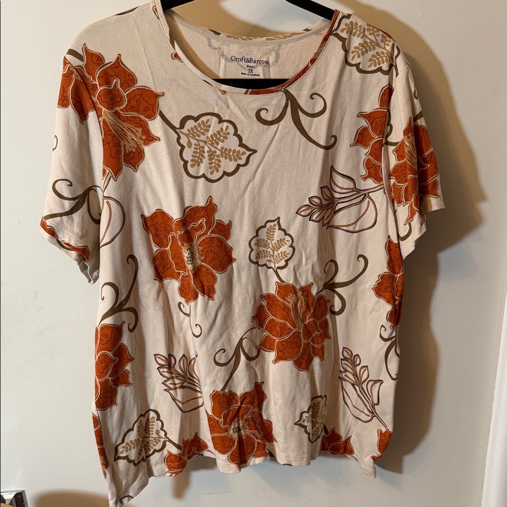 croft & barrow Cream Short-Sleeve Top with Rust Floral Print